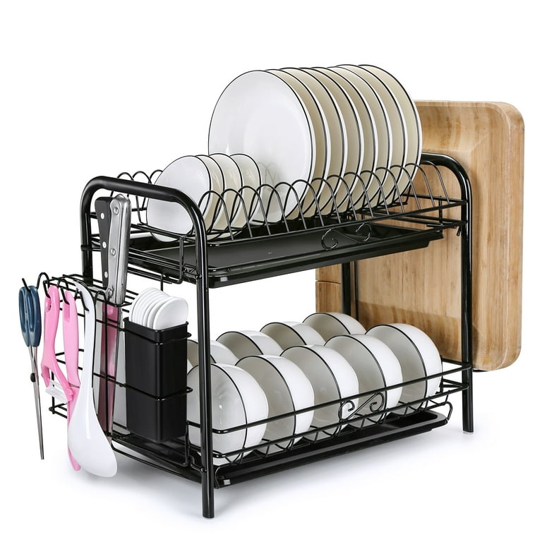 Aoibox 2-Tier Dish Rack Set Anti-Rust Dish Drainer Shelf Tableware Holder  Cup Holder For Kitchen Counter Storage HDDB1296 - The Home Depot