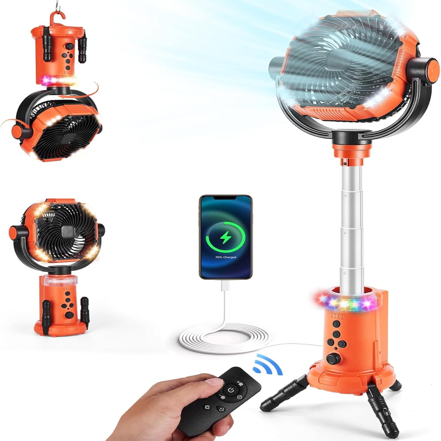 Odoland 20000mAh Camping Fan with Lantern 360° Oscillation Table fan