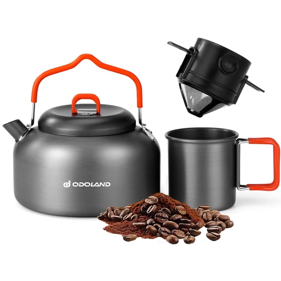 Odoland Camping Coffee Pot Camping Coffee Makers, 1.2L Camping Kettle with Camping Mug and Camp Coffee Filter of Camp Cookware for Hiking Backpacking and Picnic