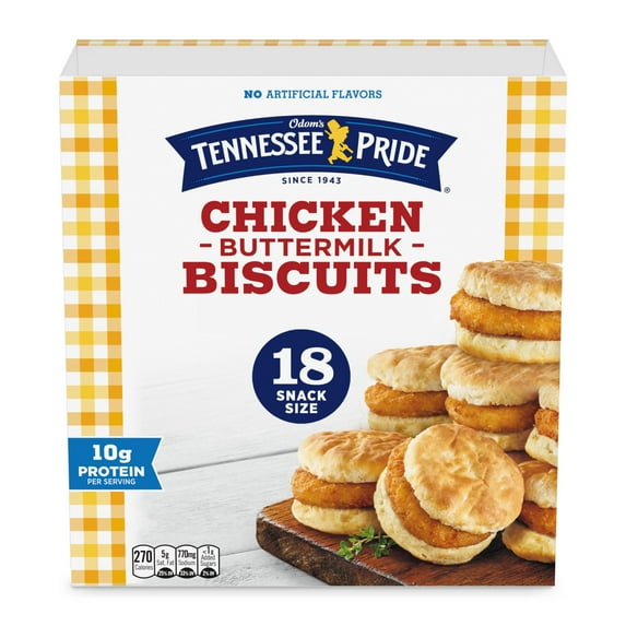 Odom’s Tennessee Pride Chicken & Buttermilk Biscuits, Snack Size Breakfast Sandwiches, 18 Count (Frozen)