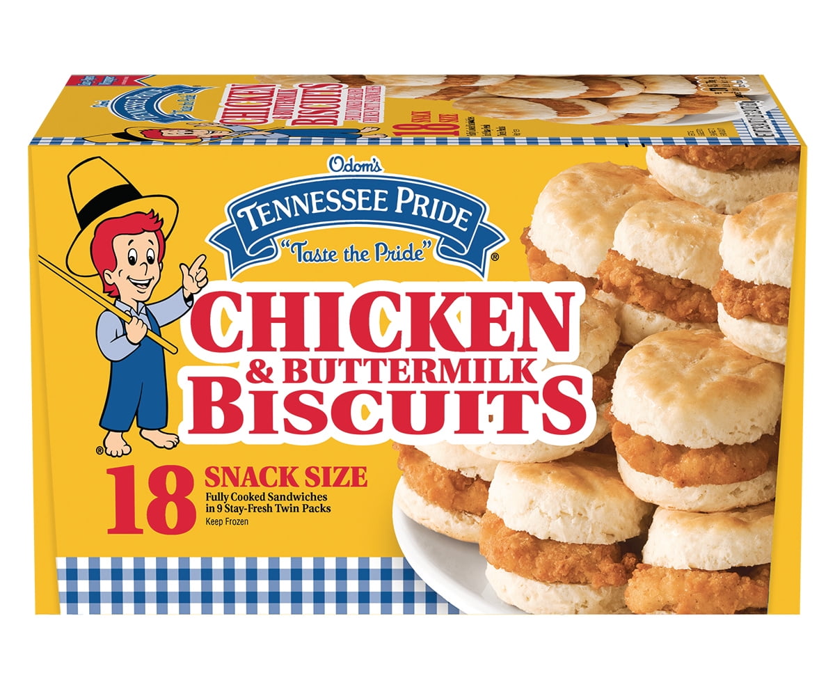 Odoms Tennessee Pride Chicken & Buttermilk Biscuits, Snack Size Frozen Breakfast Sandwiches, 18 Count