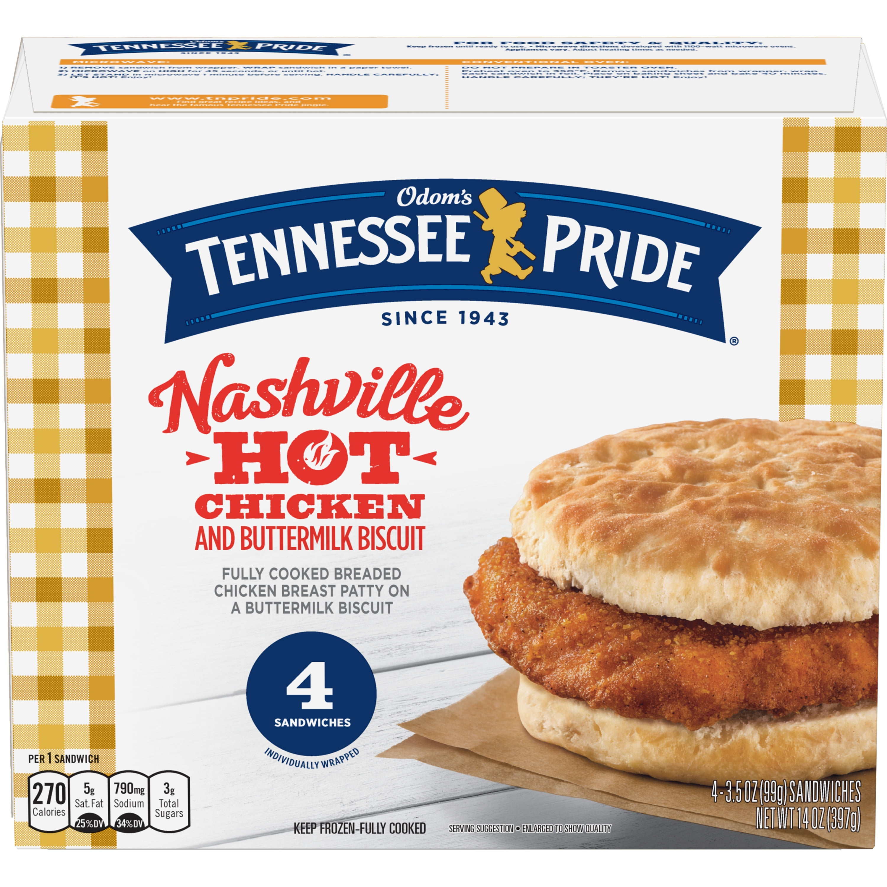 Odom's Tennessee Pride Nashville Hot Chicken & Buttermilk Biscuits Frozen Breakfast Sandwiches 4