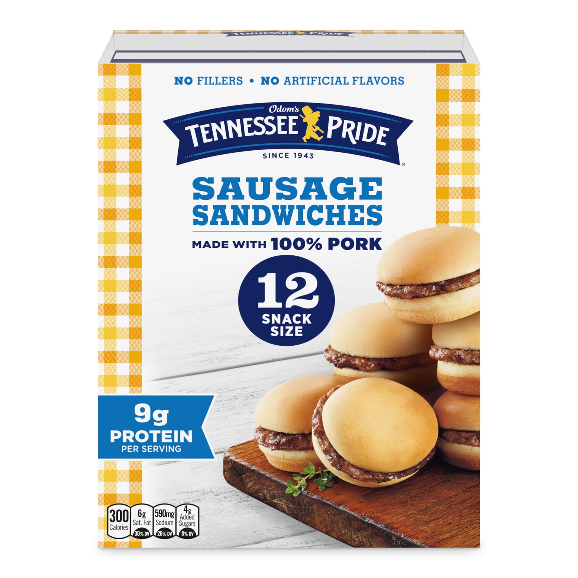 Odoms Tennessee Pride Sausage & Biscuits, Snack Size Breakfast Sandwiches, 12 Count (Frozen)