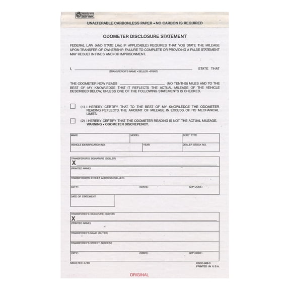 Odometer Disclosure Statement - Pack of 100