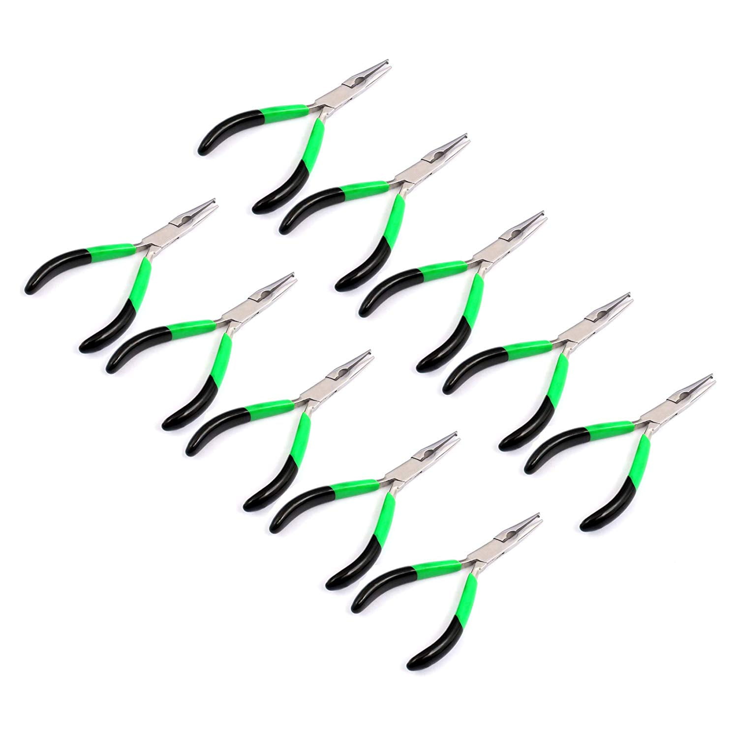OdontoMed2011® 10 Pieces 5.5" Split Ring Pliers - Stainless Steel - PVC Grip Green and Black Color