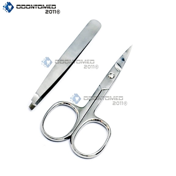 OdontoMed2011 2 Pcs Eyebrow Scissors Tweezers Stainless Steel Tool Suit Makeup