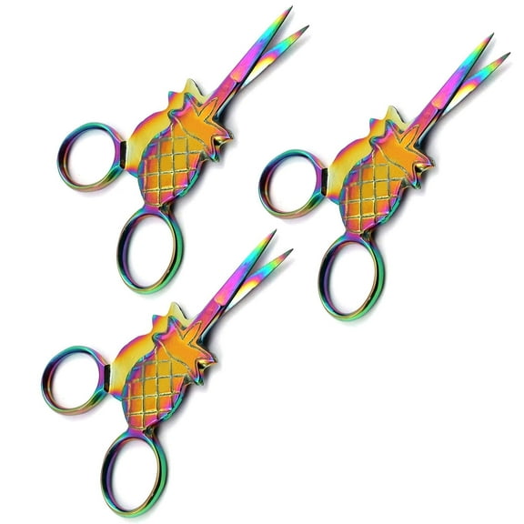 OdontoMed2011 3 Pcs Multi Titanium Color Rainbow Sewing Craft Embroidery Scissors 3.5" Pineapple Shape DIY Tools Dressmaker Shears Scissors for Embroidery, Craft, Needle Work, Art Work & Everyday Use