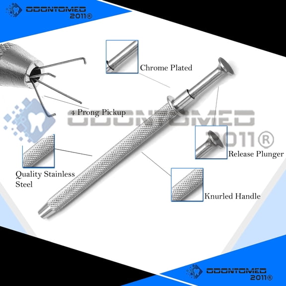 OdontoMed2011 4-Prong Diamond Gemstone Bead Pick Up Tool 4 Claws Metal Grabber IC Chips Tiny Components Pick-up Gripping Helping Handle Repair Tools (4 Prongs, Silver)