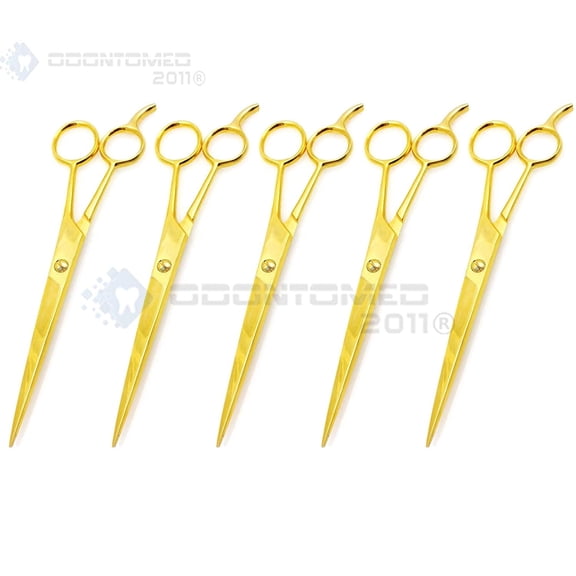 OdontoMed2011® 5 Pieces 7.5" Stainless Steel Full Gold Barber Hair Cutting Salon Scissors 7 1/2" ODM