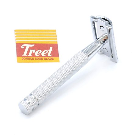 OdontoMed2011® Classic Men's Stainless Steel Handle Safety Razor - Chrome Finish With 5 Pcs Double Edge Razor Blades BTS-325