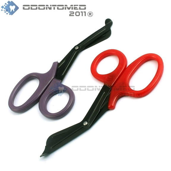 OdontoMed2011 EMT 7.25" Trauma Shears - Stainless Steel Bandage Scissors Fluoride Coated for Nursing Purposes-Sharp 2-pack Scissor Perfect for EMS, Doctors, Nurses, Cutting (Purple + Red) Emt- ODM