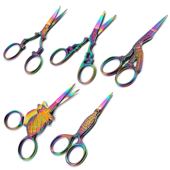 OdontoMed2011 Embroidery Scissors Multi Titanium Rainbow Color, Stainless Steel Scissors for Sewing Crafting, Art Work, Threading, Needlework - DIY Tools Dressmaker Small Shears - (5 Pcs Mix Shapes)
