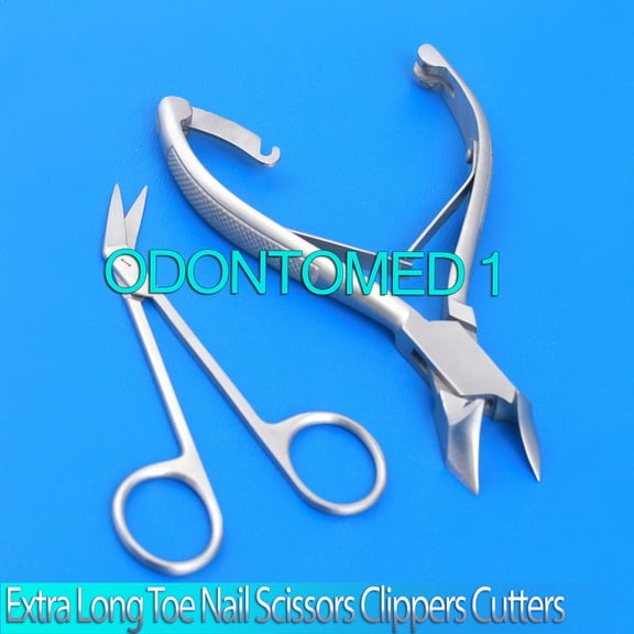 OdontoMed2011 Extra Long Toe Nail Scissors Clippers Cutters + Ingrown Nail Nipper Chiropody