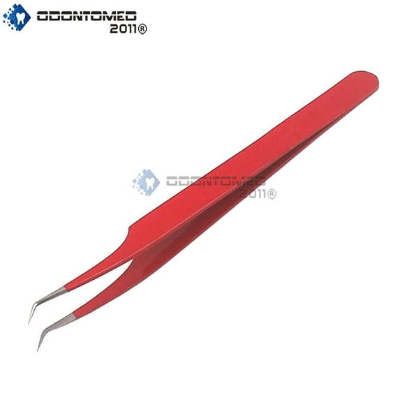OdontoMed2011 Eyelashes Tweezers RED Curved Eye Lash Extension Clip Makeup Tools-PICK