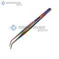 thumbnail image 1 of OdontoMed2011 Multi Color Rainbow 6-inch Sewing Machine Tweezers Serrated Bent Tips | Professional High Precision | Stainless Steel, 1 of 1