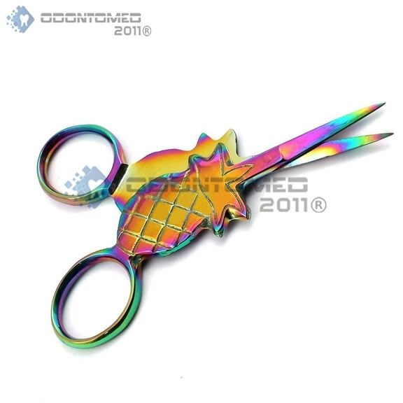 OdontoMed2011 Multi Titanium Color Rainbow Sewing Craft Embroidery Scissors 3.5" Pineapple Shape DIY Tools Dressmaker Shears Scissors for Embroidery, Craft, Needle Work, Art Work & Everyday Use
