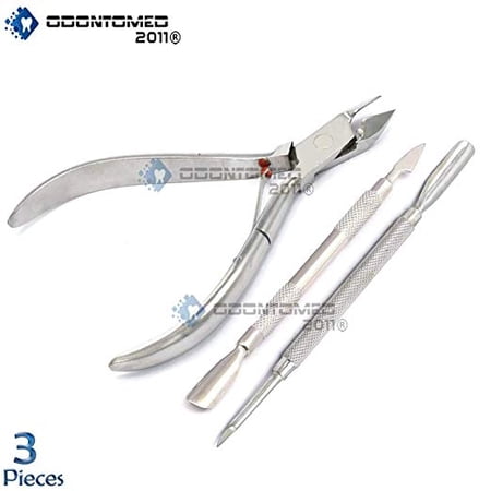 OdontoMed2011® Nail Cuticle Spoon Pusher Remover Nail Cut Tool Pedicure Manicure Set. Pocket Nail Cuticle Nipper Pack Contains Nail Trimmer, Pack of 3 ODM