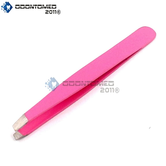 OdontoMed2011 Professional Stainless Steel Slant Tip Eyebrow Tweezer Hair Beauty Makeup pink