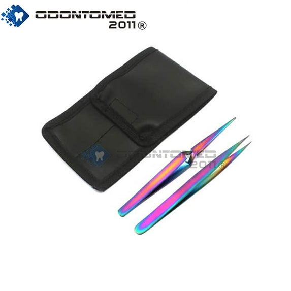 OdontoMed2011® Set Of 2 Stainless Steel Multi Titanium Rainbow Color Jeweler Style Tweezers #3 + N1 Jewelry-making, Laboratory Work