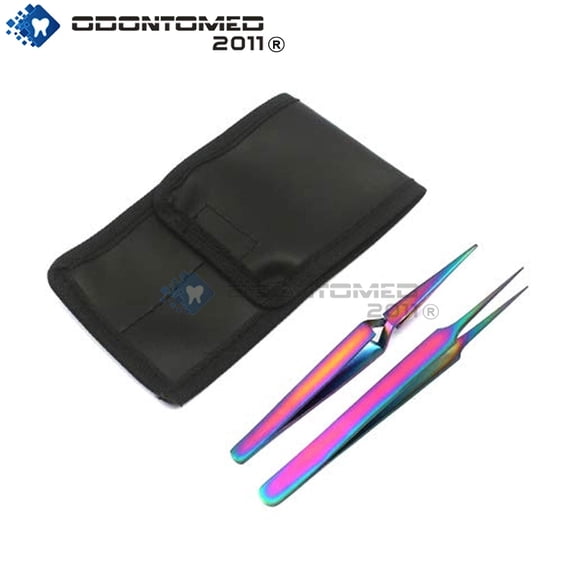 OdontoMed2011 Set Of 2 Stainless Steel Multi Titanium Rainbow Color Jeweler Style Tweezers #5 + N1 Fine Point Jewelry-making, Laboratory Work
