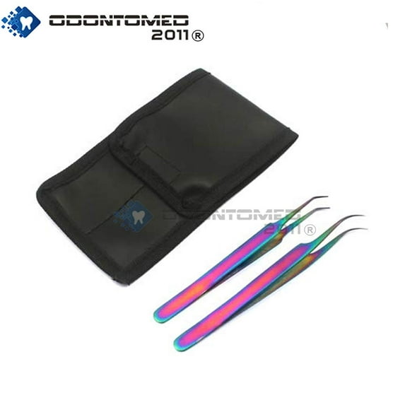 OdontoMed2011® Set Of 2 Stainless Steel Multi Titanium Rainbow Color Jeweler Style Tweezers #5a + #7 Fine Point Jewelry-making, Laboratory Work