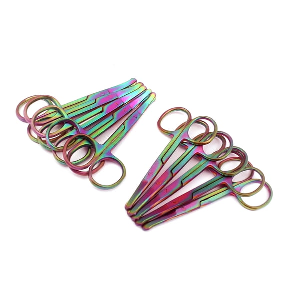 OdontoMed2011 Set of 10 Multi Titanium Color Rainbow Safety Nose Mustache Scissor 3.5" Straight & Curved Stainless Steel ODM