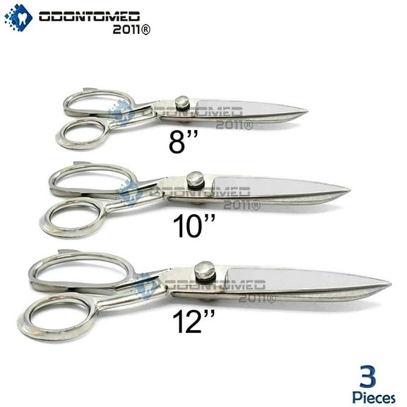 OdontoMed2011 Set of 3 Pieces Taylor Scissors 8" 10" 12" Fabric Cutting Stainless Steel (Silver) Tailor Scissor ODM