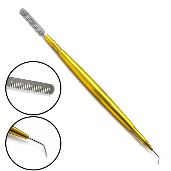 OdontoMed2011 Stainless Steel Eyelash Separator Tool for Eyelash Eyebrow Perming Tinting, 2 in 1 Eye Lash Lift Tool – Metal Lash Lift Rods Tools for Curling Extensions, Precision Lash Comb - Yellow