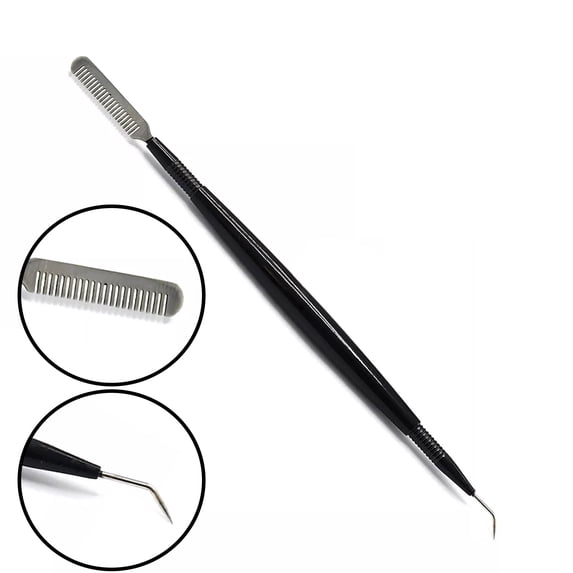 OdontoMed2011 Stainless Steel Eyelash Separator Tool for Eyelash Eyebrow Perming Tinting, 2 in 1 Eye Lash Lift Tool – Metal Lash Lift Rods Tools for Curling Extensions, Precision Lash Comb - Black