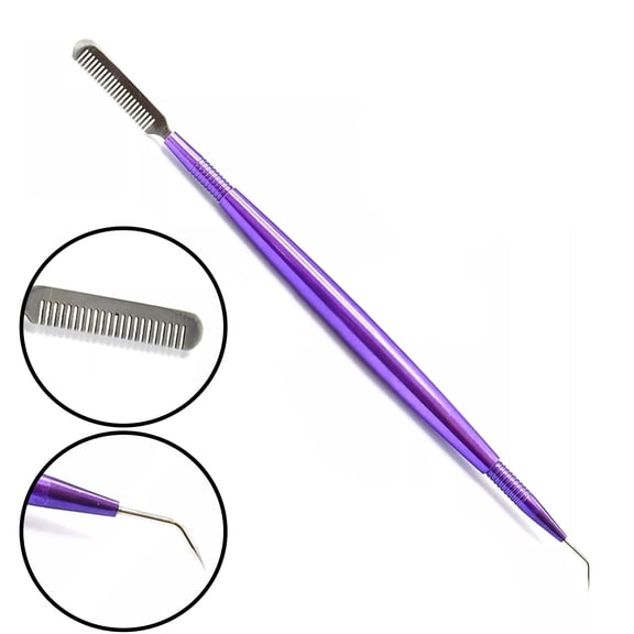 OdontoMed2011 Stainless Steel Eyelash Separator Tool for Eyelash Eyebrow Perming Tinting, 2 in 1 Eye Lash Lift Tool – Metal Lash Lift Rods Tools for Curling Extensions, Precision Lash Comb - Purple