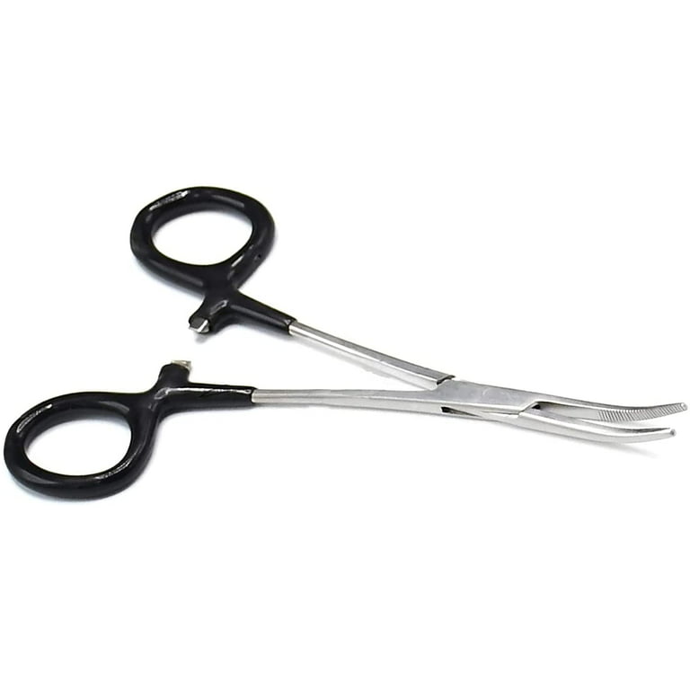 OdontoMed2011 Stainless Steel Fish Hook Remover Curved Tip Fishing Locking  Forceps 5.5 Black Pvc Grip Handle