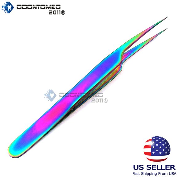 OdontoMed2011 Straight Ultra Precise Extra Fine Point Tweezers Eyelash Extension Rainbow Color
