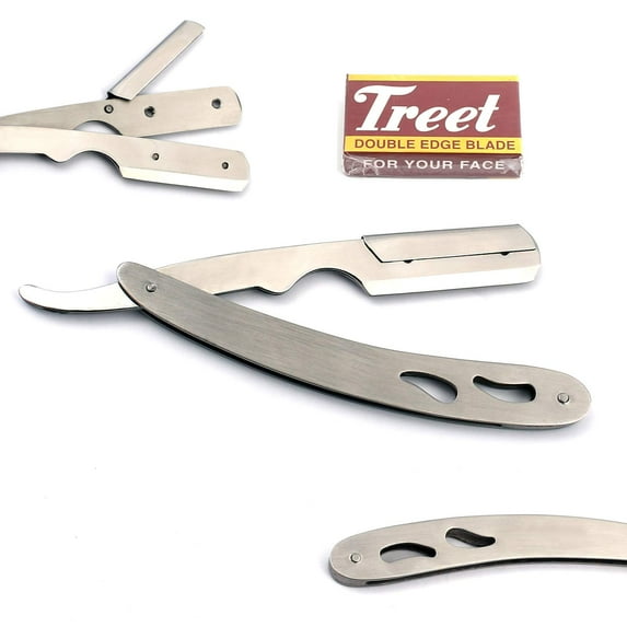 Odontomed2011 Professional Straight Edge Razor with 100 Single Edge Blades - Close Shaving Men's Manual Shaver Safety (Silver With 100 Single Edge Blade)