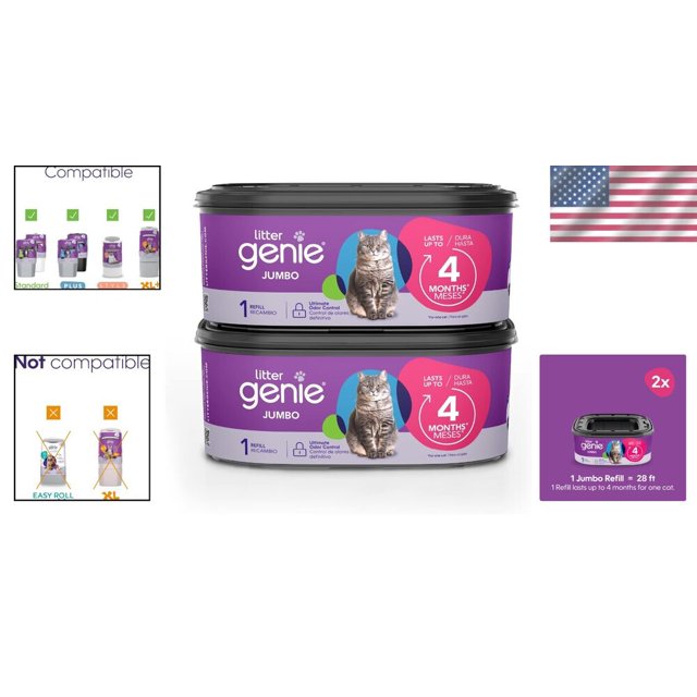 OdorBlocking Cat Litter Refill Bags Jumbo 2Pack with 56 Feet of