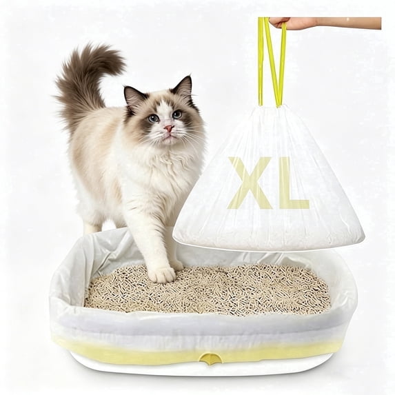 Odor Control 24.4 x 11.6 inch Durable Drawstring Litter Box Liner Bags, 10 Count