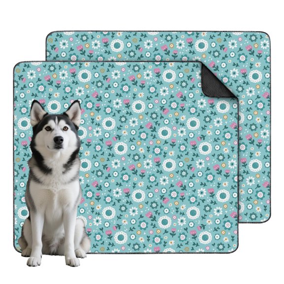 Odor Control Dog Pads with Floral Patterns, 2-Set Reusable Training Mats Containing Super Absorbent Polymer Layers for Effective Moisture Lock