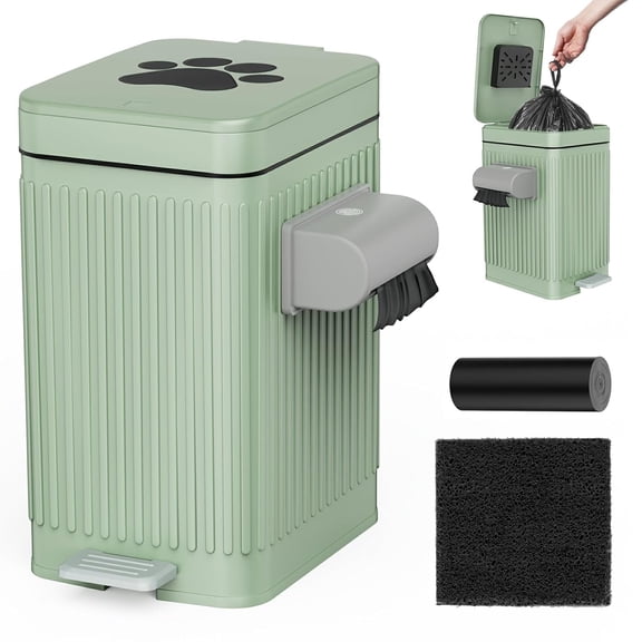 Odor-Control Pet Waste Bin with Carbon Filter Lid, 5L Step & Press Open Design, Bag Holder for Indoor & Outdoor Use, Grey