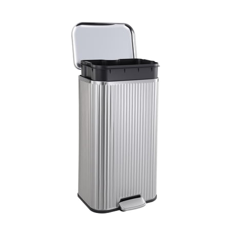 Odor Control & Soft-Close – Stainless Steel Step Trash Can – Fluted Rectangular Indoor Recycling Bin with Removable Bucket, Anti-Slip – Ideal for Kitchen, Living Room, or Office Waste Storage