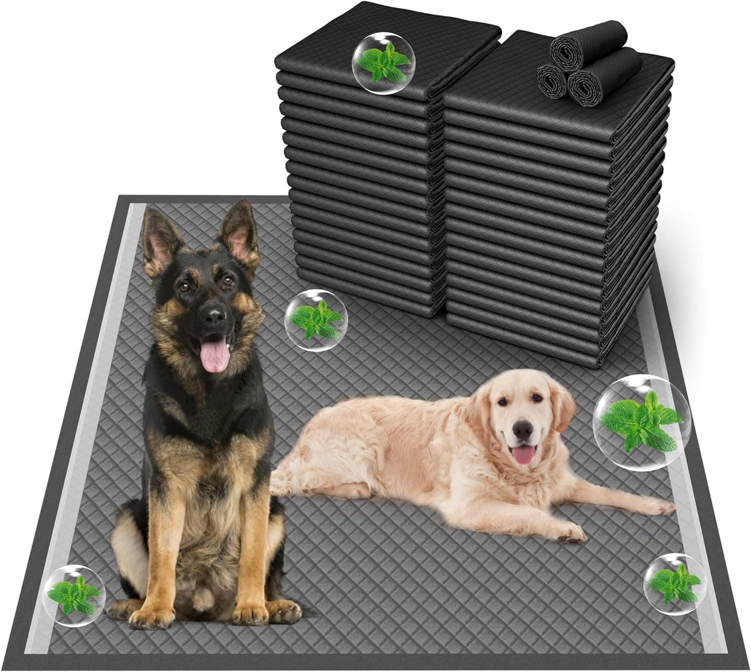 Odor-Control Super Absorbency Charcoal Puppy Pads, XL 28"x34" Leak-Proof Pet Training Pee Pads with Adhesive Sticky Tape, Disposable Potty Pads for Dogs Cats