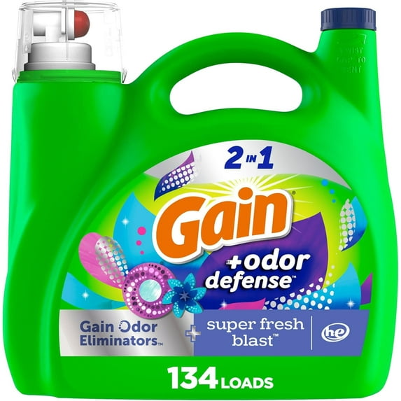 Odor Defense Liquid Laundry Detergent, Super Fresh Blast Scent, 194 fl oz, 134 loads, 2 in 1, Laundry Detergent Liquid Soap, HE compatible