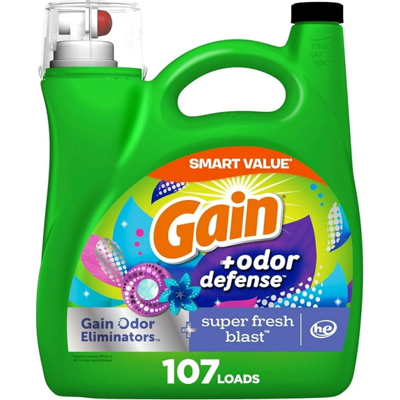 + Odor Defense Liquid Laundry Deternt, Super Fresh Blast Scent, 107 Loads, HE Compatible Washing Soap