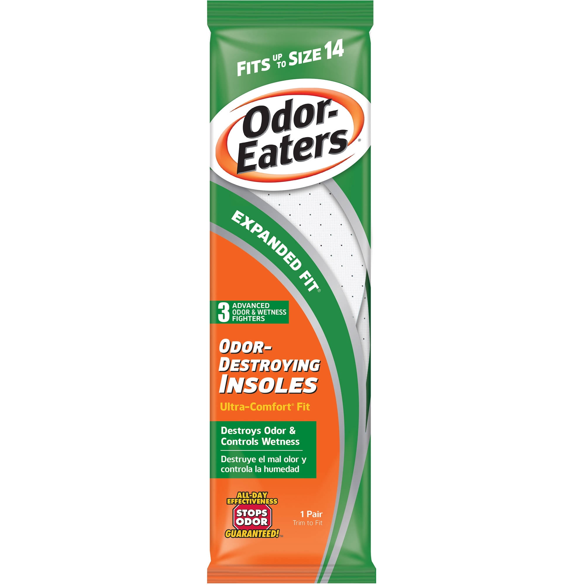 OdorEaters Ultra Comfort Deodorizing Foot Shoe Inserts, Odor & Wetness Control Absorber