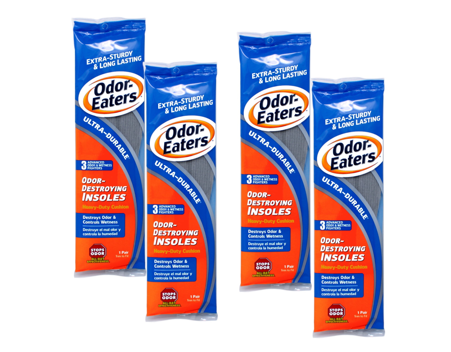 Odor-Eaters Ultra-Durable Insoles, 3 Odor-Destroying Insoles, Heavy-Duty Cushion, Destroys Odor & Controls Wetness - 4 Pack