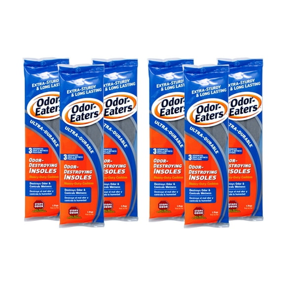 Odor-Eaters Ultra-Durable Insoles, 3 Odor-Destroying Insoles, Heavy-Duty Cushion, Destroys Odor & Controls Wetness - 6 Pack