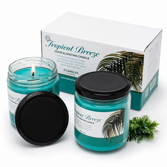 FPN Odor Eliminating Candle Set, Tropical Breeze, Pack of 2 (12oz) 90-Hour Burn Time | Soy Wax Candles | Neutralizes Pet, Kitchen, & Smoke Odors | Eco-Friendly & Long-Lasting