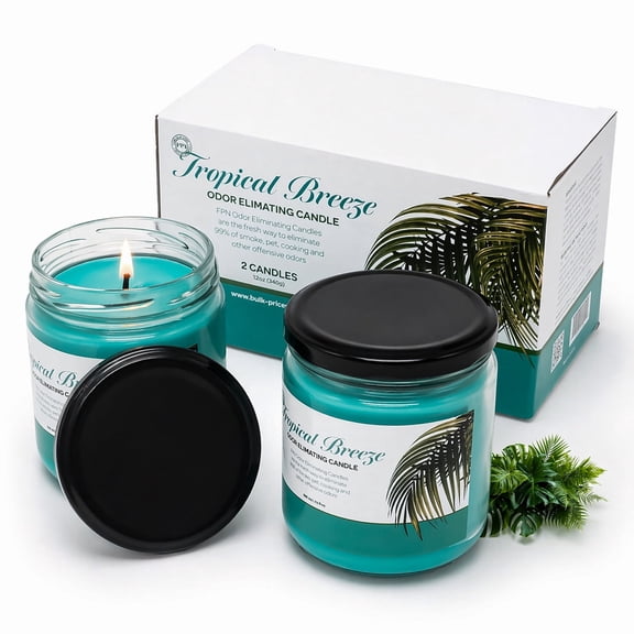 FPN Odor Eliminating Candle Set, Tropical Breeze, Pack of 2 (12oz) 90-Hour Burn Time | Soy Wax Candles | Neutralizes Pet, Kitchen, & Smoke Odors | Eco-Friendly & Long-Lasting
