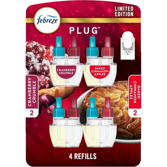 Odor-Fighting Fade Defy PLUG Air Freshener Baked Cinnamon Apple, Cranberry Crumble, .87 fl. oz. Oil Refill, 2 of Each