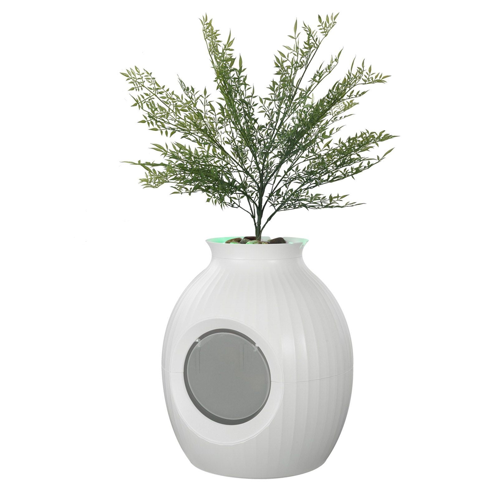 White Enclosed Cat Litter Box with Artificial Plant and Odor Control