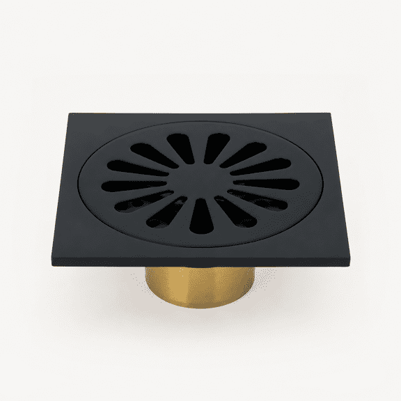 Odor-Proof Floor Drain, Copper Bathroom Tile Insert Shower Drainer with Removable Strainer Cover, Square Anti-Clogging for Kitchen Balcony Garage, Matte Black