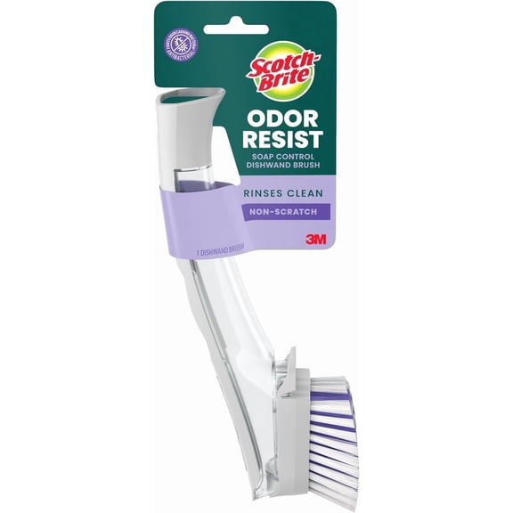 Odor Resist Soap Control Dishwand Brush, Non-Scratch Cleaning Brush with Scraper, Stands Upright, 1 Pack
